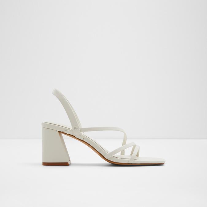 Just Realise Wide Fit White Pu Strappy Square Toe Mid Block Heeled San