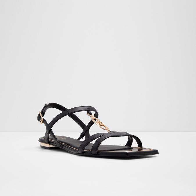 Glaoni Women's Black Flat Sandals image number 4